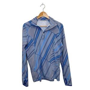 Lands' End Women's Athletic Running Quarter Zip Pullover Blue Stripes Medium